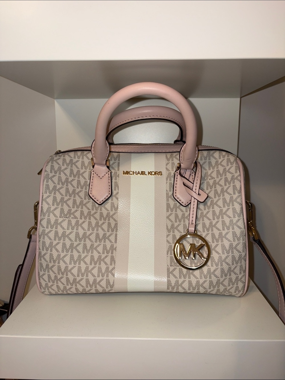 Michael Kors Blush Pink Signature Stripe Satchel